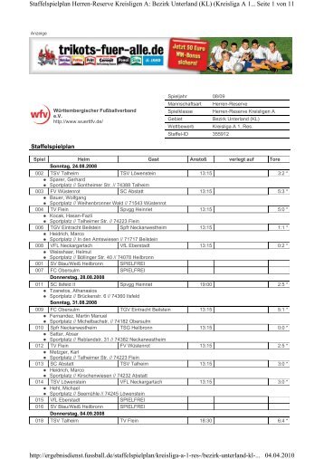 Seite 1 von 11 Staffelspielplan Herren-Reserve Kreisligen A: Bezirk ...