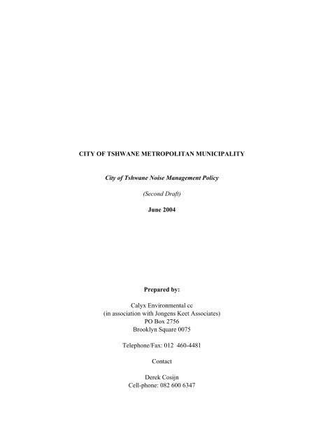 Noise Management Policy - City of Tshwane Metropolitan Municipality