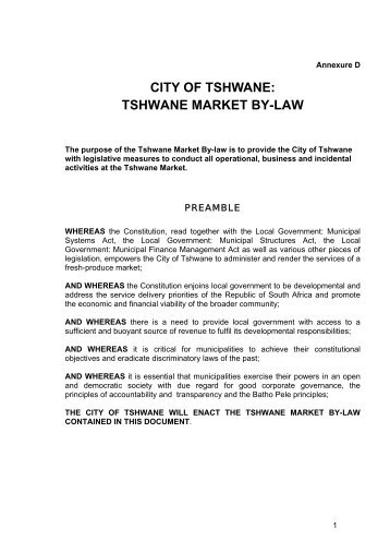 tshwane market by-law - City of Tshwane Metropolitan Municipality