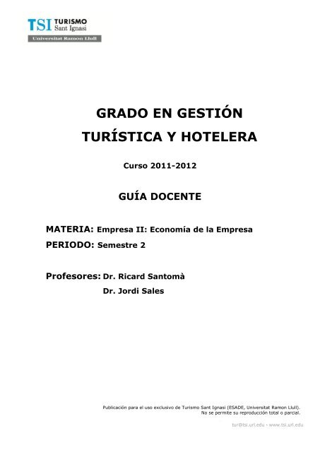 grado en gestiÃ³n turÃ­stica y hotelera - TSI-Turismo Sant Ignasi ...