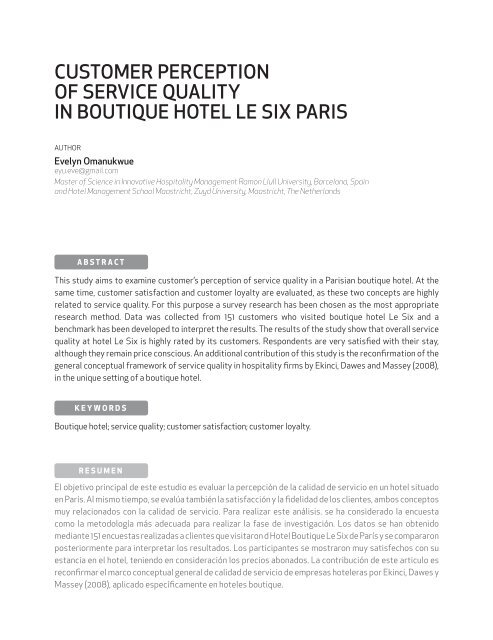customer perception of service quality in boutique hotel le six paris