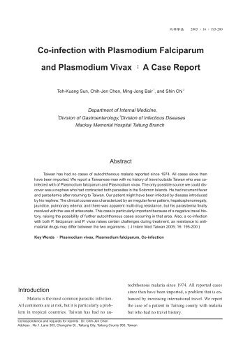 Co-infection with Plasmodium Falciparum and Plasmodium Vivax A ...