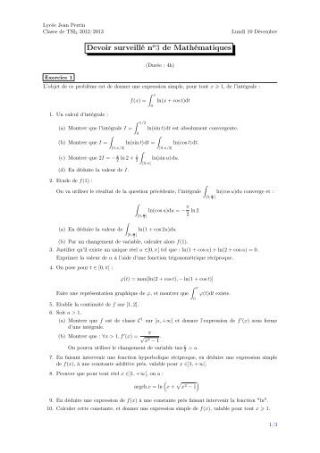 Devoir surveillÃ© no3 de MathÃ©matiques - LycÃ©e Jean Perrin