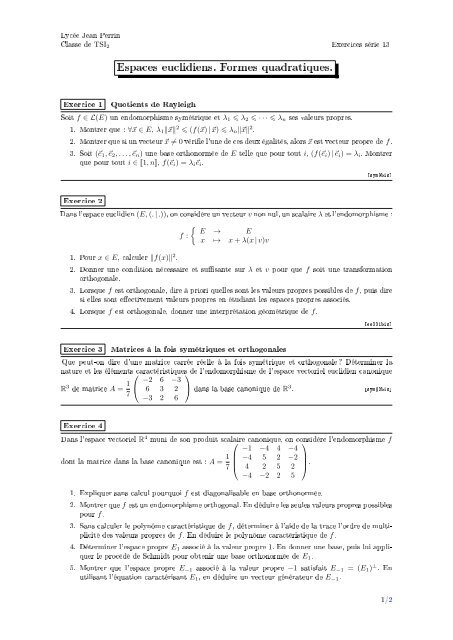 Classe de TSI2 - Exercices de mathÃ©matiques