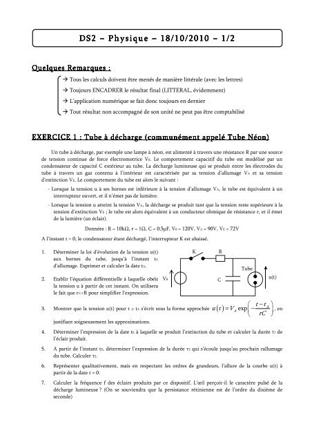 DS2 â Physique Physique Physique â 18/10/2010 â 1/2