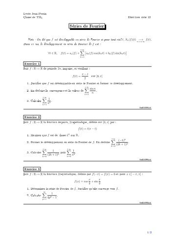 Exercices : SÃ©ries de Fourier.