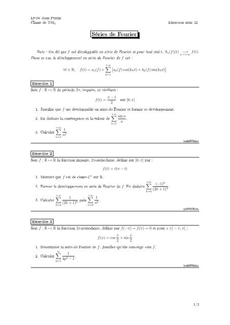 Exercices : SÃ©ries de Fourier.