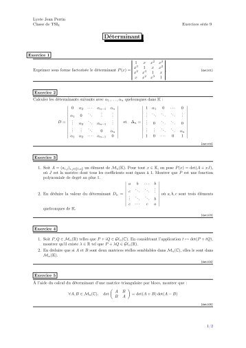 Classe de TSI2 - Exercices de mathÃ©matiques - LycÃ©e Jean Perrin