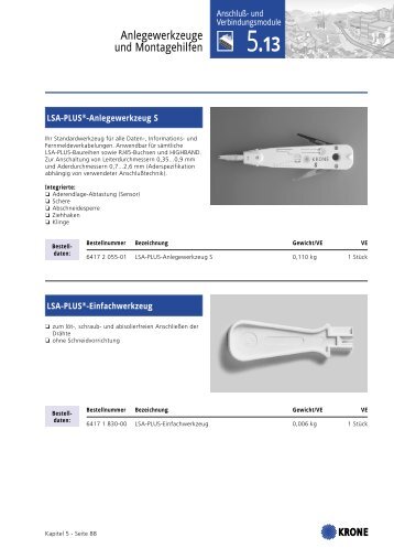 Datenblatt KRONE LSA-Plus Anlegewerkzeuge und Montagehilfen in