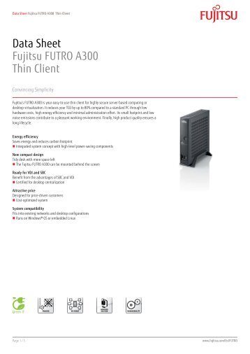 Data Sheet Fujitsu FUTRO A300 Thin Client