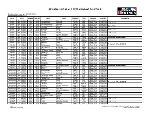 REVISED JUNE 09 MLB EXTRA INNINGS SCHEDULE - Tsq.com
