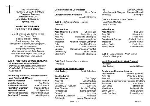 TO Intercessions List and List of Officers Spring 2013 - the TSSF ...