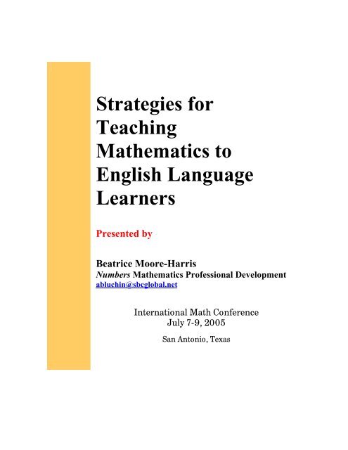 Strategies for Teaching Mathematics to English Language Learners