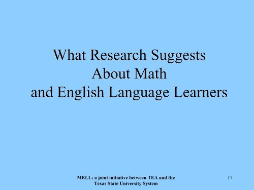 Title Slide - Mathematics for English Language Learners Project