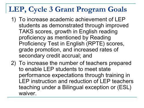 (LEP) Student Success Initiative - Mathematics for English ...