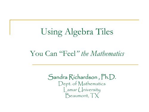 Let's Do Algebra Tiles