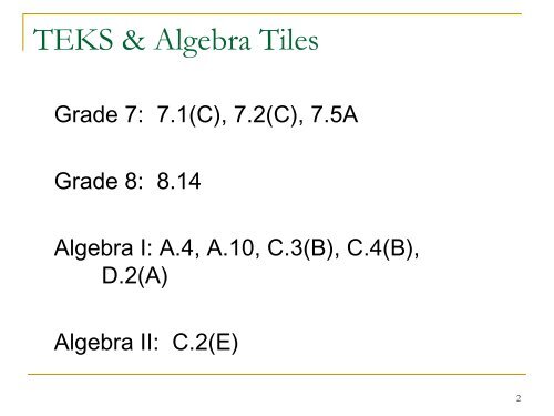 Let's Do Algebra Tiles