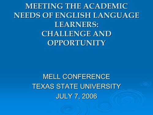 Opening Session: Meeting the Challenge - Mathematics for English ...