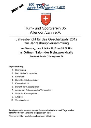 Jahresbericht 2012 - TSV 05 Allendorf-Lahn eV