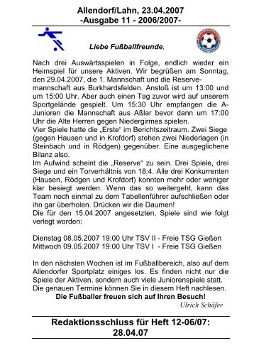 Heft 11 - TSV 05 Allendorf-Lahn eV