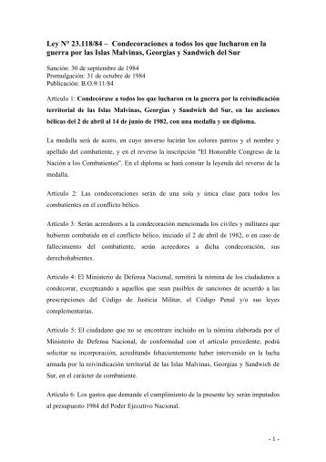 Ley Nº 23.118 modificatorias y complementarias - Ministerio de ...