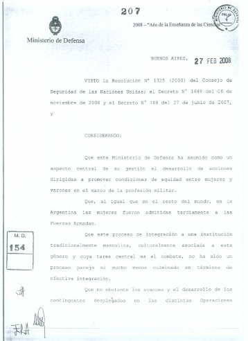 Resolución Ministerial Nº 207 - Ministerio de Defensa
