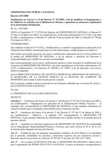 Anexo II del Decreto Nº 1451/08 - Ministerio de Defensa