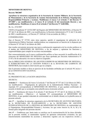 Decreto Nº 788/07 - Ministerio de Defensa