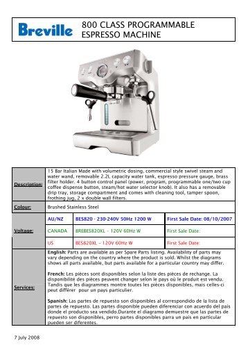 800 class programmable espresso machine - eReplacementParts.com