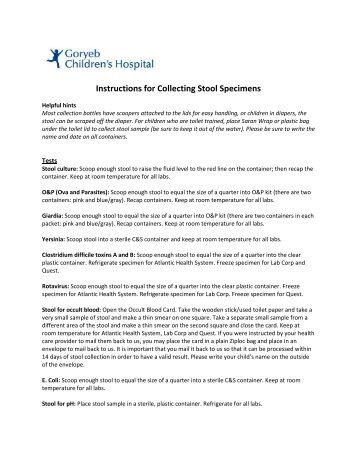 STOOL SPECIMEN COLLECTION Ova and Parasites or Giardia 