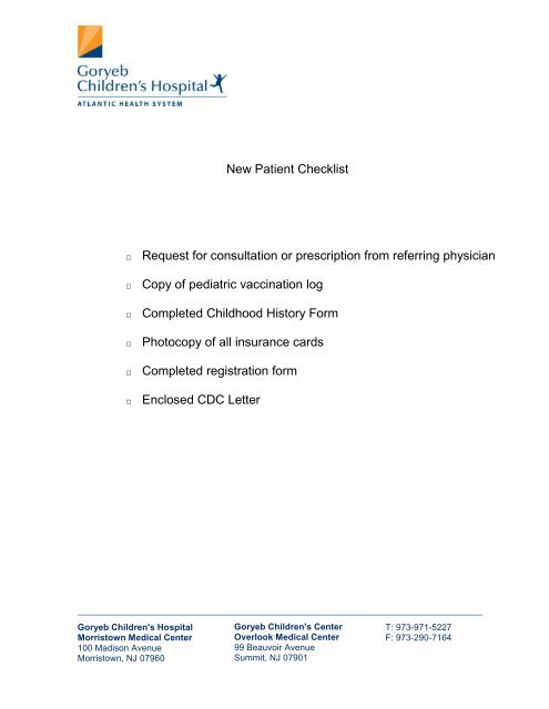 Packet for patients five years of age and older - Atlantic Health System