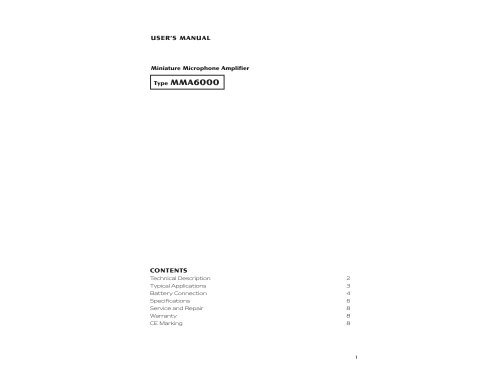 MANUAL MMA6000 - DPA Microphones
