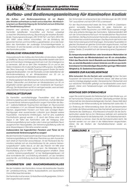 Aufbau- und Bedienungsanleitung fÃ¼r Kaminofen Kodiak - Hark