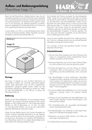 Ethanol-Feuer Fuego 15 Aufbau- und Bedienungsanleitung - Hark