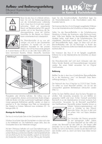 Ethanol Kaminofen Asco 6 Aufbau- und Bedienungsanleitung - Hark