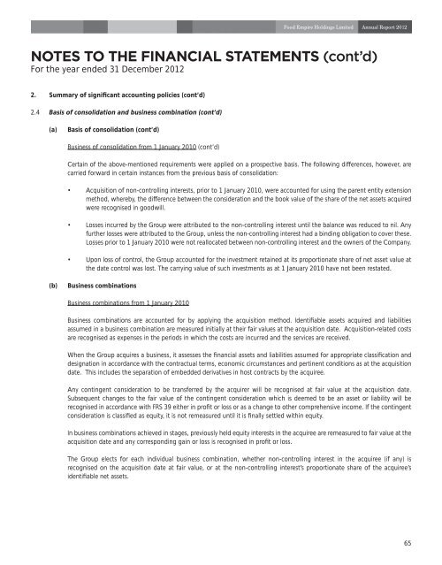 notes to the financial statements - Food Empire Holdings Limited