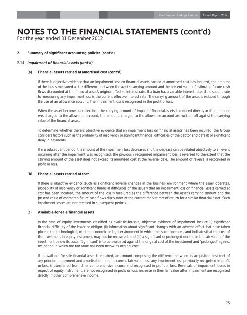 notes to the financial statements - Food Empire Holdings Limited