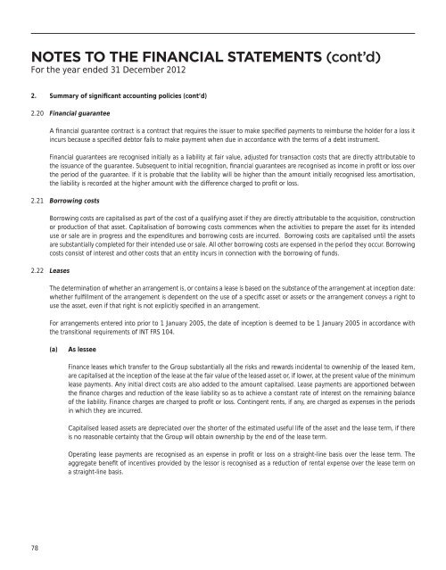 notes to the financial statements - Food Empire Holdings Limited