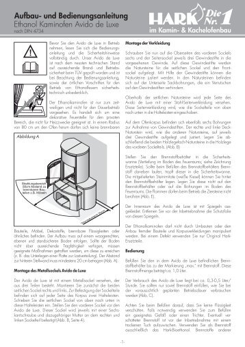 Ethanol Kaminofen Avido de Luxe Aufbau- und ... - Hark