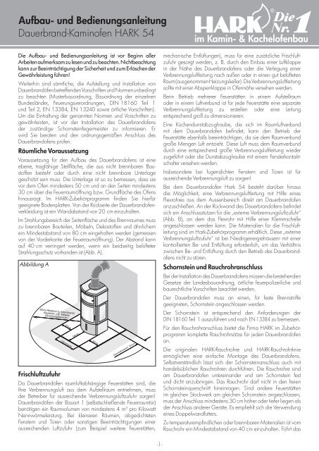 Dauerbrand-Kaminofen HARK 54 Aufbau- und Bedienungsanleitung