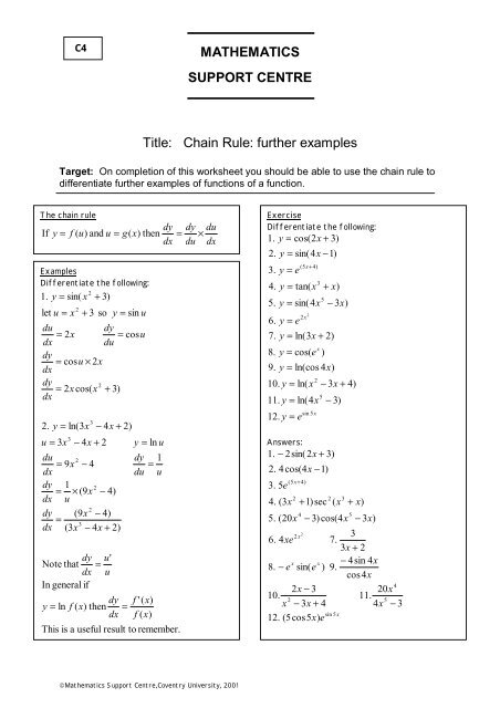 Chain Rule Formula Sheet