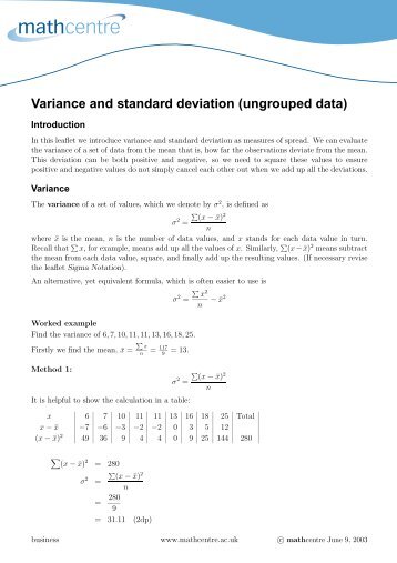 Variance and standard deviation (ungrouped data) - StatsTutor