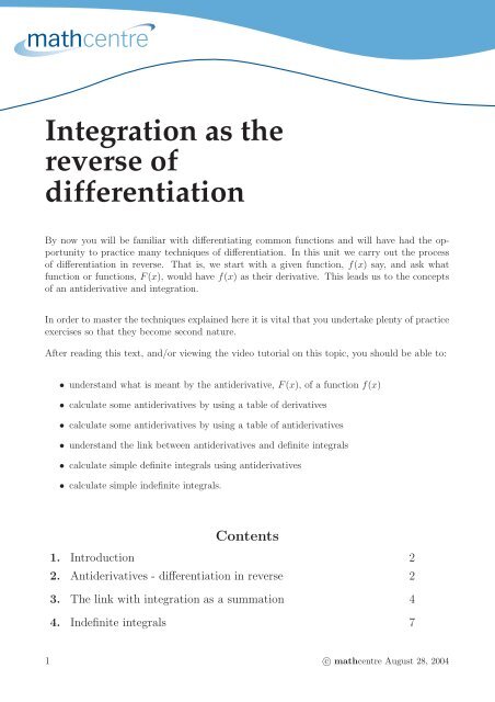 indefinite integration as the reverse of differentiation