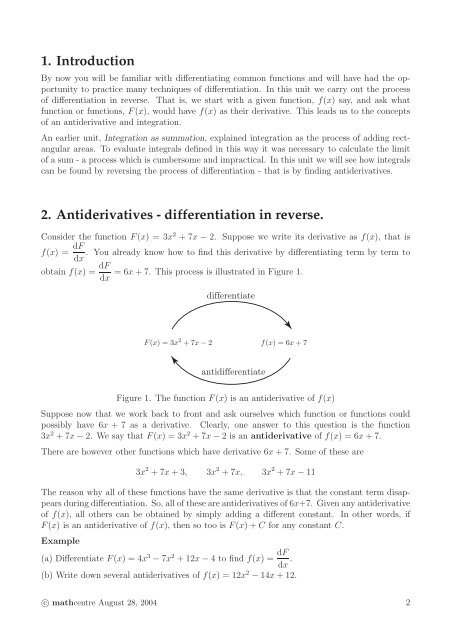 indefinite integration as the reverse of differentiation