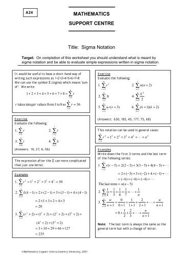Worksheets Sigma Notation Worksheet worksheet 4 6 sigma notation notation