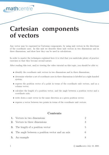 Cartesian components of vectors