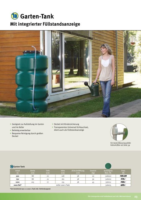 F.S. Baufachmarkt Regenwasser Katalog Garten