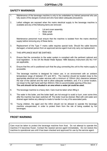 neva 3 beverage machine technical manual - Vending Machines