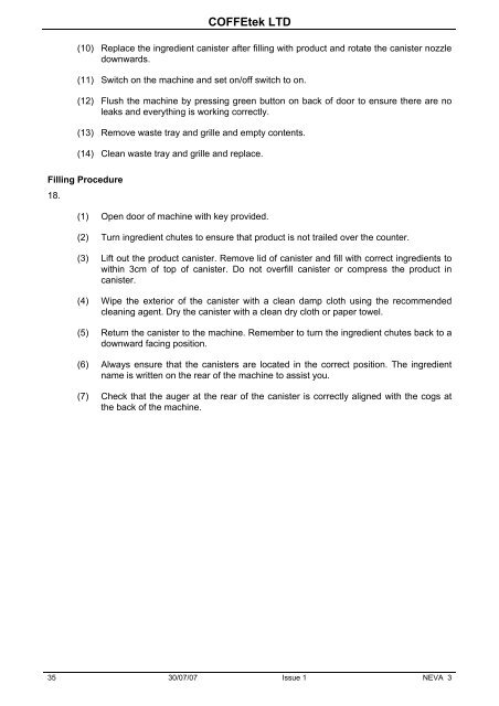 neva 3 beverage machine technical manual - Vending Machines