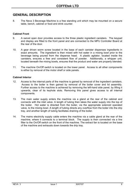 neva 3 beverage machine technical manual - Vending Machines